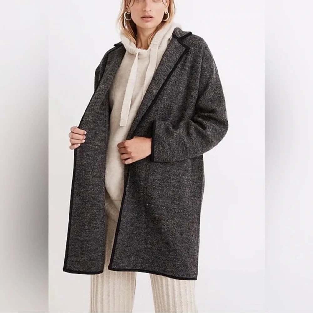 Madewell 100% Merino Wool Herringbone Sweater Coat Grey NB389 Women's Small